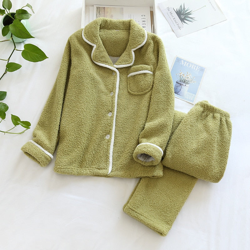 The Mum Shop AU -Mum Thick Winter Pajamas Set (Buttoned Top ,Breastfeeding Friendly)