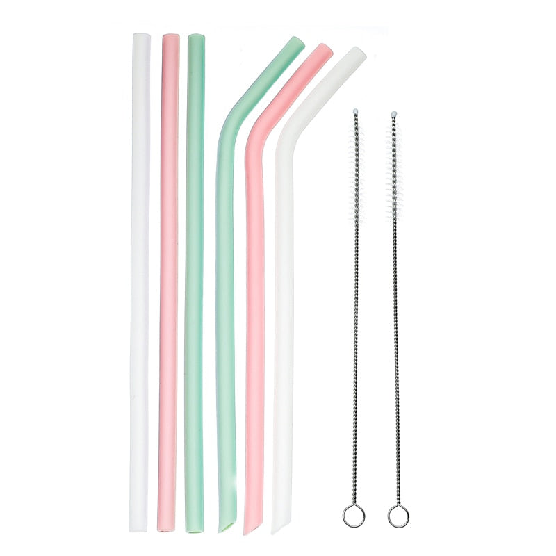 The Mum Shop AU -6pcs Reusable Silicone Drinking Straws  with brush & bag