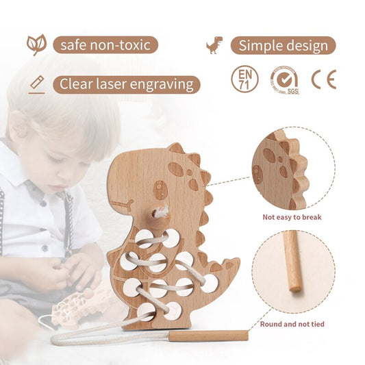 Wooden Natural Baby Threading Boards-Educational Montessori Baby Toys (Animal Themed)