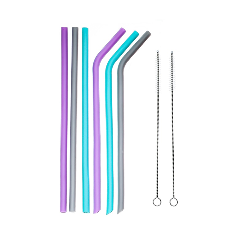 The Mum Shop AU -6pcs Reusable Silicone Drinking Straws  with brush & bag