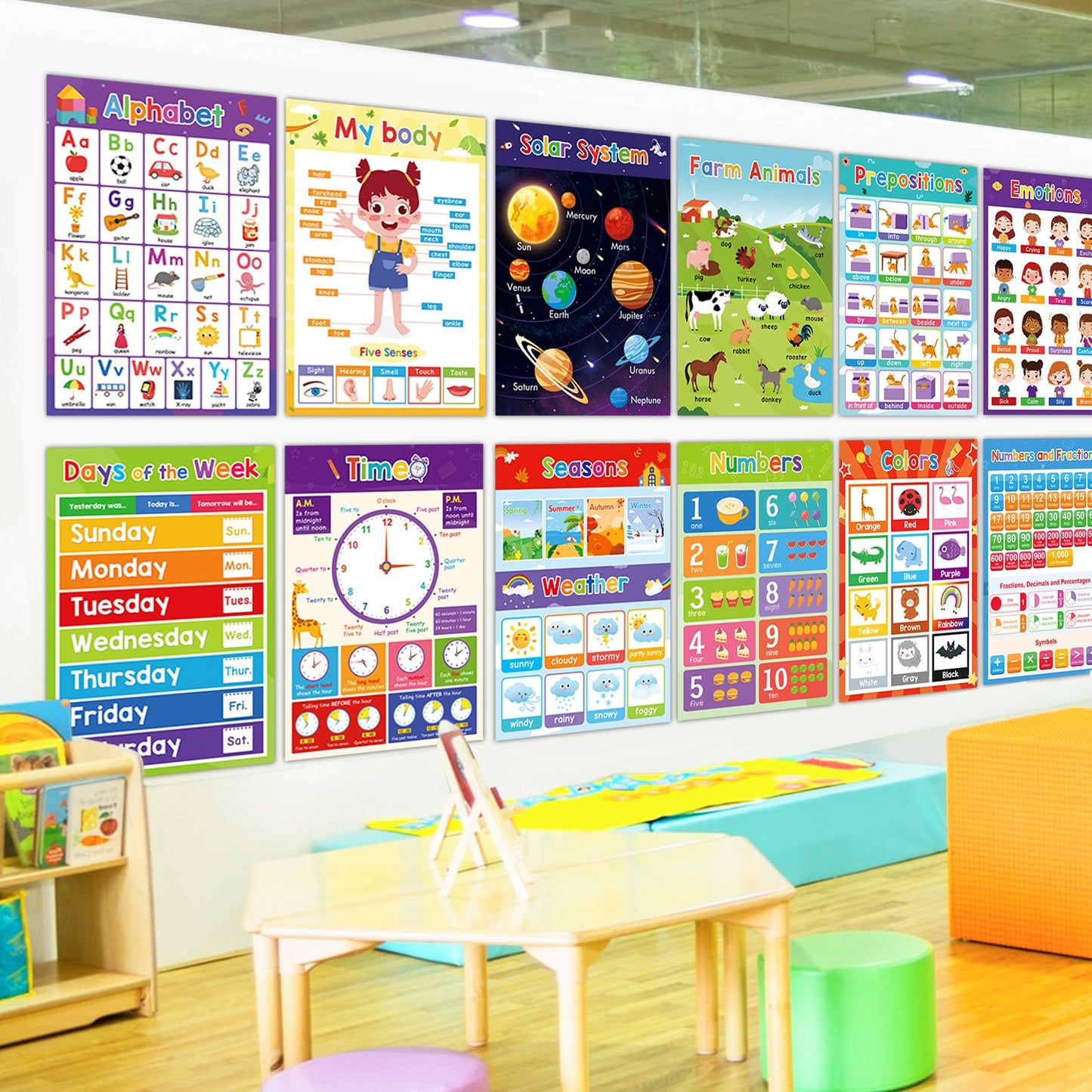 18 Pack Laminated Classroom Posters  for Pre-School/Kindergarten/HomeSchool