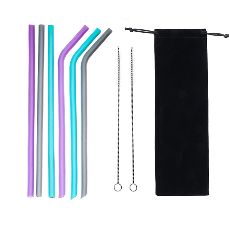 The Mum Shop AU -6pcs Reusable Silicone Drinking Straws  with brush & bag