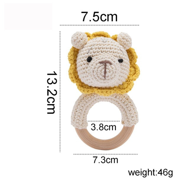 1pc Eco-Friendly Natural Wooden Baby Teether with Crochet Animal-