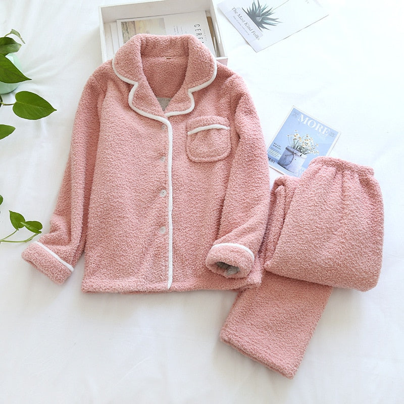 The Mum Shop AU -Mum Thick Winter Pajamas Set (Buttoned Top ,Breastfeeding Friendly)