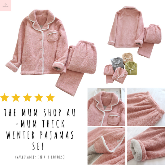 The Mum Shop AU -Mum Thick Winter Pajamas Set (Buttoned Top ,Breastfeeding Friendly)