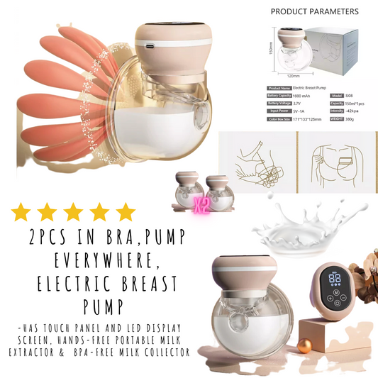 2PCS Electric Breast Pump, Inside Bra, Pump Everywhere,  -Has Touch Panel and LED Display Screen, Hands-Free Portable Milk Extractor &  BPA-free Milk Collector