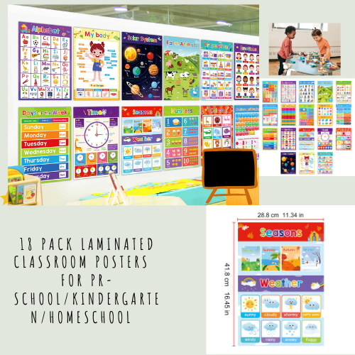 18 Pack Laminated Classroom Posters  for Pre-School/Kindergarten/HomeSchool