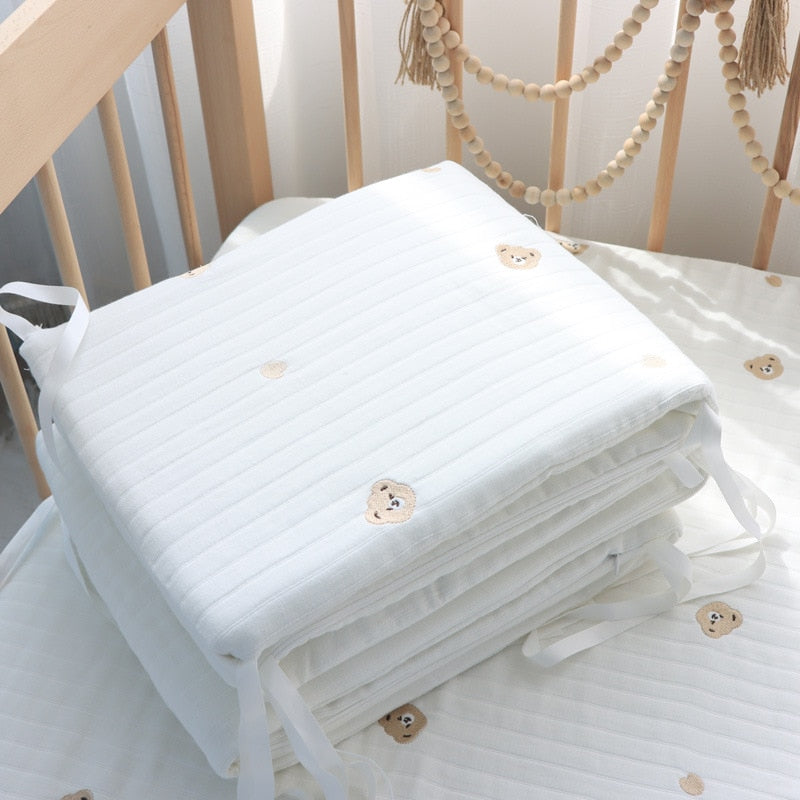 Baby Cot/Crib Bumpers-White with Bear (available in 3 sizes)