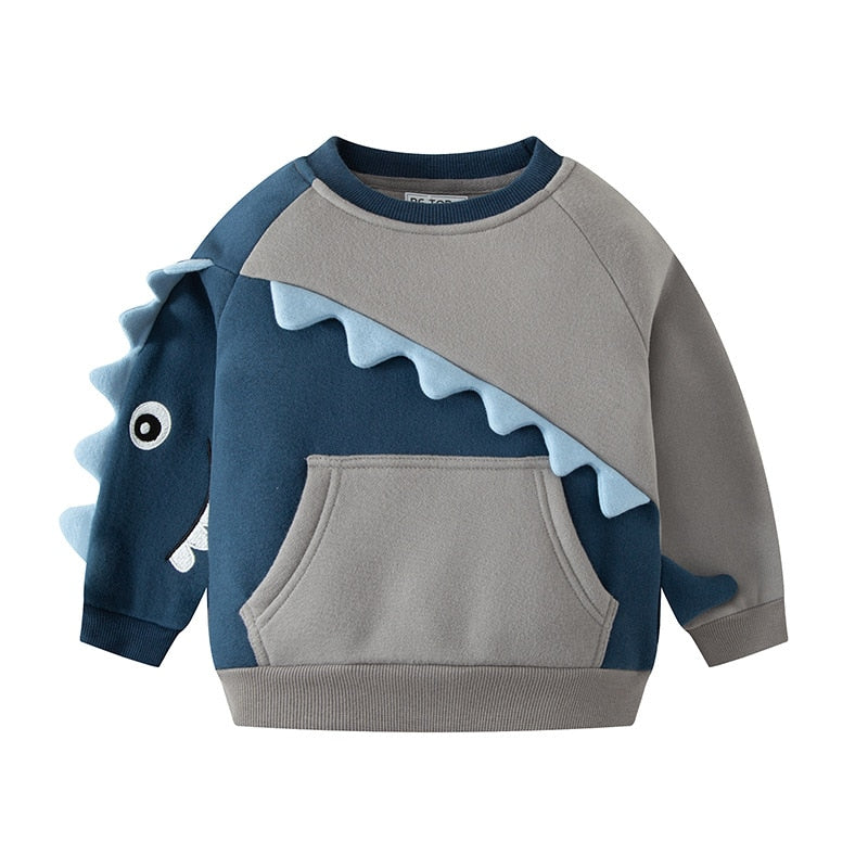 3D Dinosaur Boys Long Sleeve  Velvet Sweatshirts (2x Colors to choose from) (Sizes 2Y-9Y)