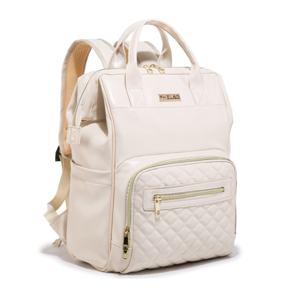 The Everyday Mum White Waterproof Sectional Diaper Backpack-PU Leather