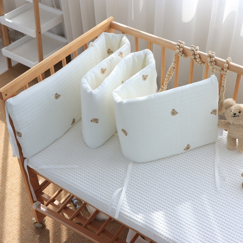 Baby Cot/Crib Bumpers-White with Bear (available in 3 sizes)