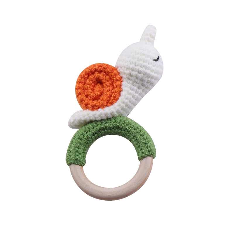 1pc Eco-Friendly Natural Wooden Baby Teether with Crochet Animal-