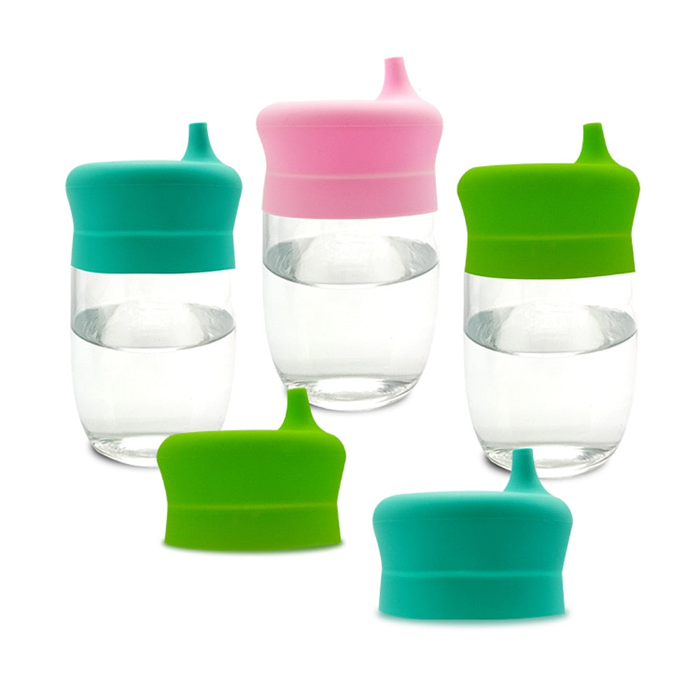 Toddler Anti-Spill Silicone sippy cup /Glass Lid -Traveling Toddler cup-23x styles & colors to choose from