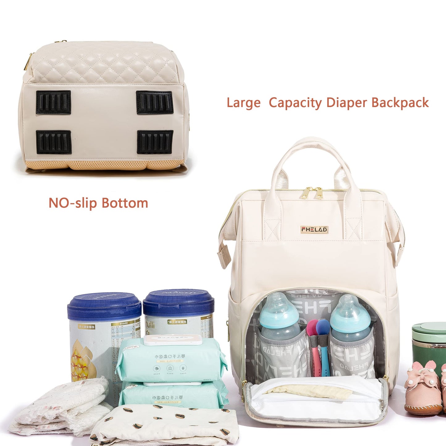 The Everyday Mum White Waterproof Sectional Diaper Backpack-PU Leather