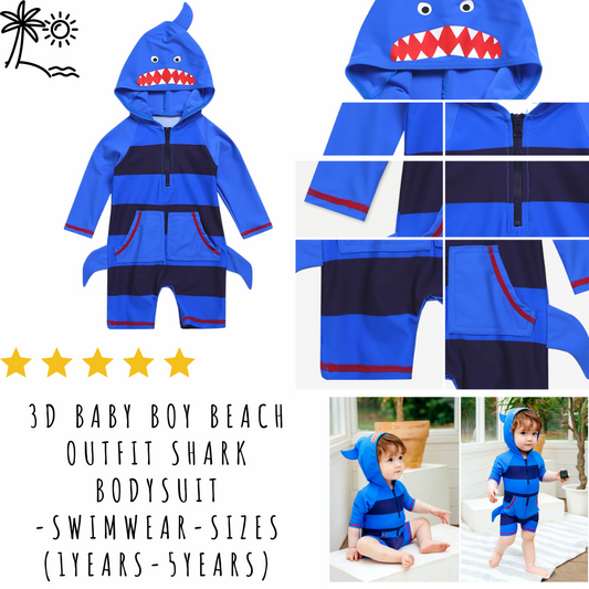 3D Baby Boy Beach outfit Shark bodysuit -Swimwear-Sizes (1years-5years)
