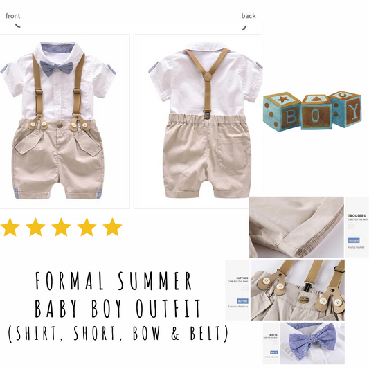 Formal summer Baby Boy Outfit  -Shirt, Short, Bow & Belt