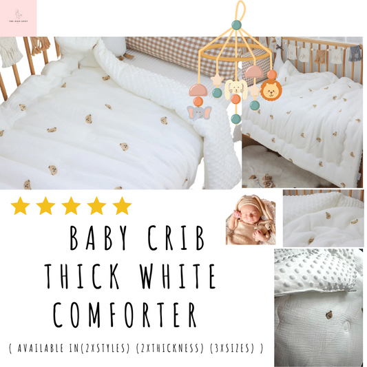 Baby Crib Thick Filled White Comforter (2xstyles) (2xThickness) (3xSizes)