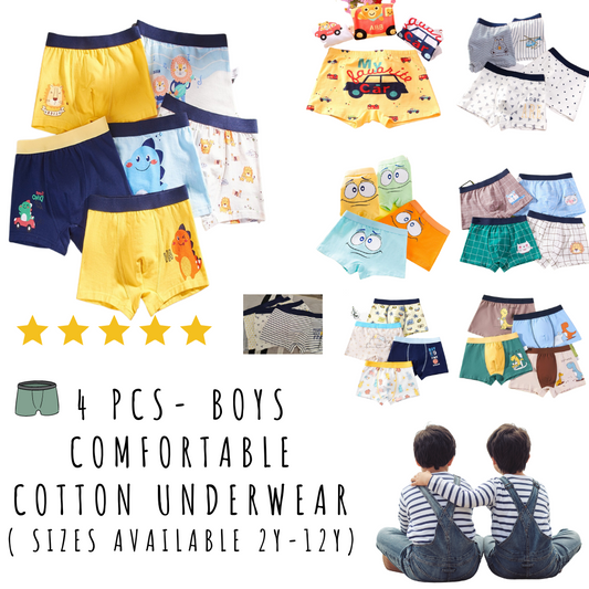 4 PCS- Boys comfortable cotton underwear( Sizes available 2y-12Y)